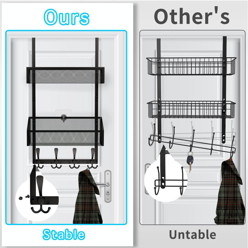 Kaiferty Over The Door Hooks Organizer  Coat Rack Over The Door Storage Hanger Towel Rack  Back of Door Storage Organizer for Bathroom Bedroom Kitchen Office (Black 3-Tier) - Image 2